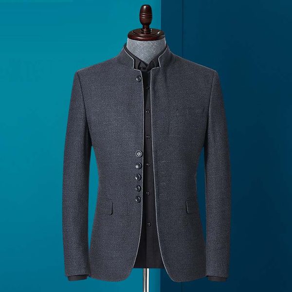

yushu весной и осенью новый бренд blazer мужчины китайский стиль бизнес повседневный stand collar blazer куртка серый тонкий fit костюм курт, White;black