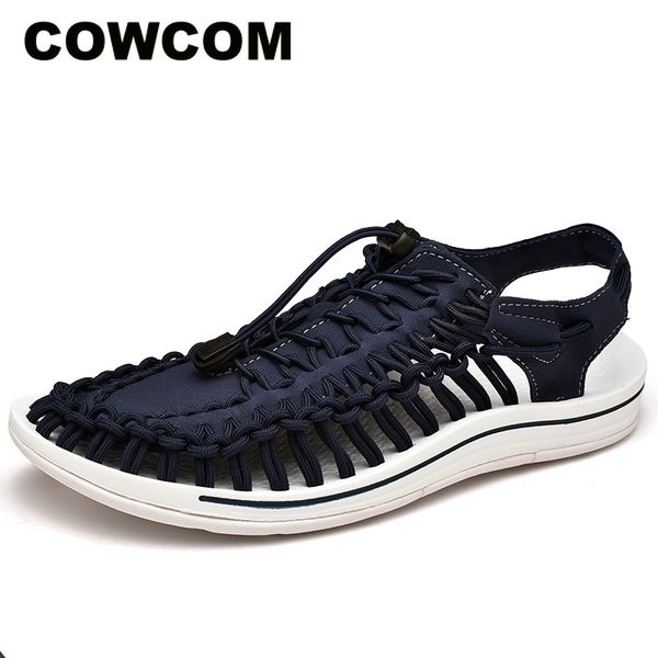 

cowcom sandals men's beach shoes men's leather sandals large size breathable leisure new manufacturers clk, Black