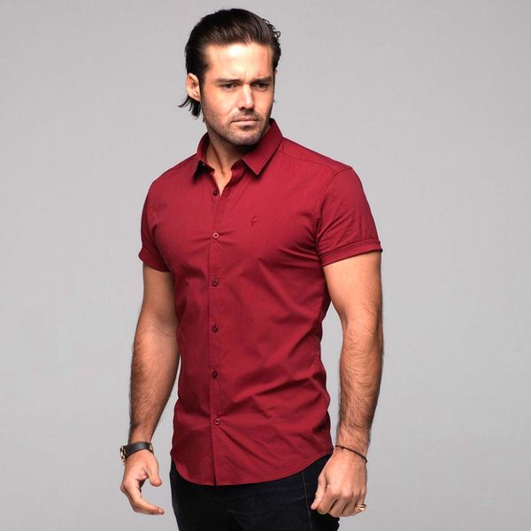 

2020 european new cotton linen shirts man summer men's short sleeve shirts red wine business dress shirts turn-down collar, White;black