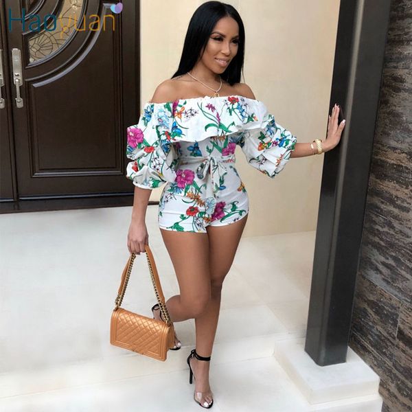 

ruffle off shoulder playsuit backless summer body femme boho beach overalls bodycon shorts rompers women jumpsuit, Black;white