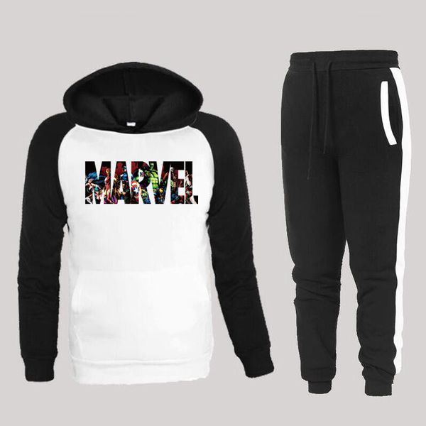 

2020 новый мужчины tracksuit set весна руно hood печати marvel куртка + брюки кофты мужской 2 шт набор толстовки спортивный костюм пальто, Gray