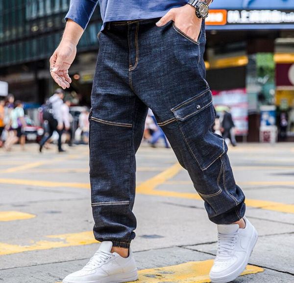 

men jeans pants loose cargo denim jeans men new dark blue big size 40 42 44 46