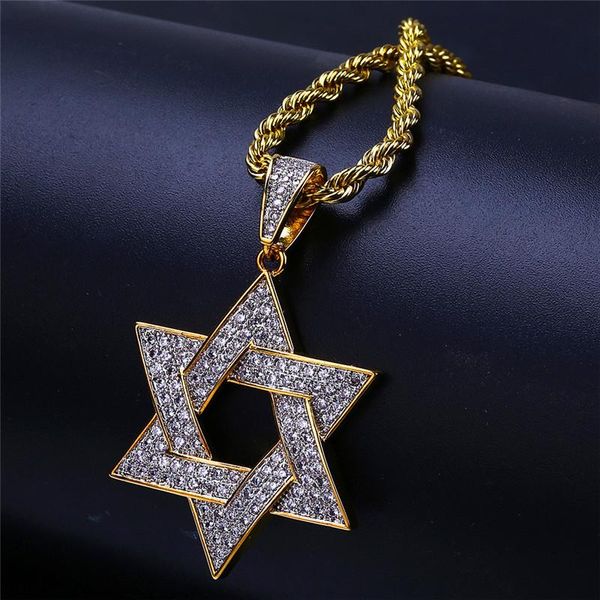 

star of david pendant necklaces for men gold plated hiphop jewelry luxury zircon pendants hip hop accessories, Silver