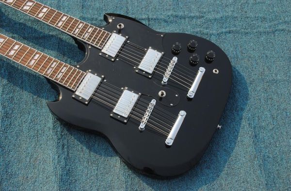 

2019 популярная оптового завод пользовательских двойная шеи черная 12 6 струнных электрогитары струны с черной накладкой