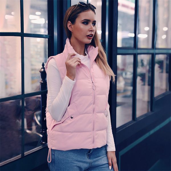 

women puffer duck down vest stand collar sleeveless padded jacket vest autumn winter lightweight outerwear coat plus size, Black