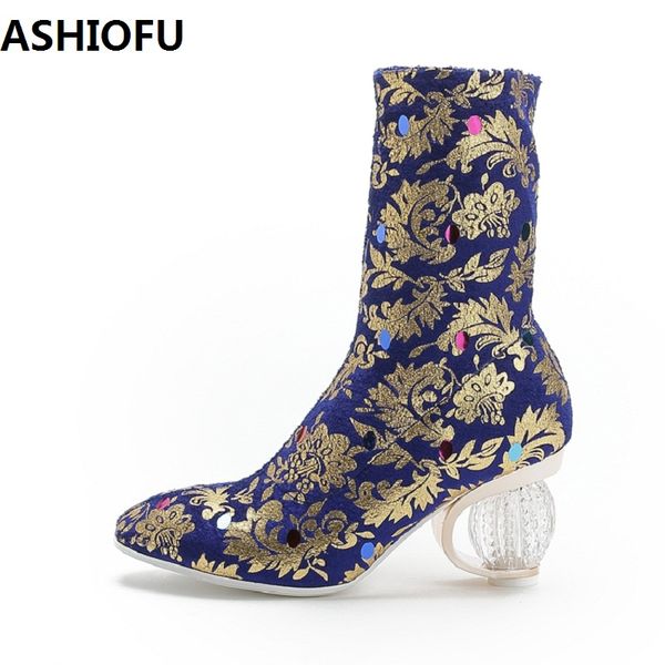 

ashiofu handmade traditional women ankle boots sewing stretch leather party prom boots fashion evening dress short shoes, Black