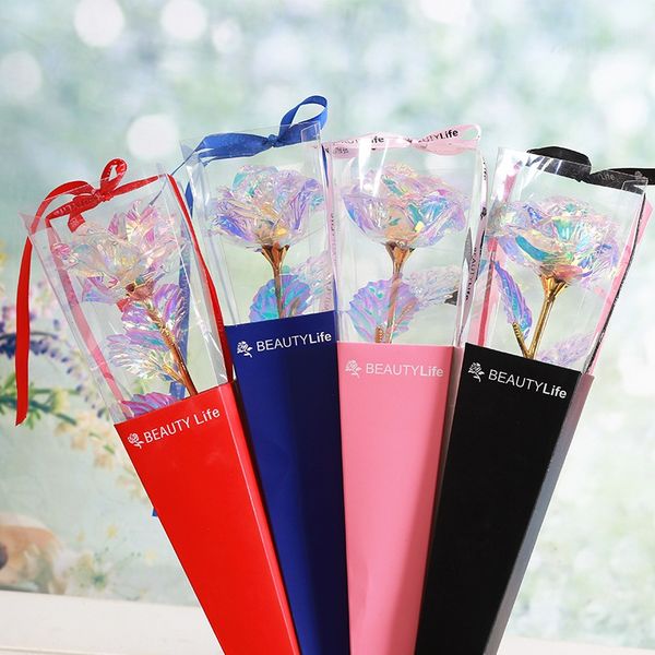 

1pcs simulatio· eternity 24k gold foil rose flower rainbow valentine's day romantic flower wedding gift beautiful led luminous