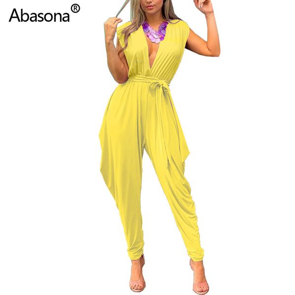 

2019 women summer deep v-neck with sashes haren long full length jumpsuit sleeveless vintage romper casual playsuit solid color, Black;white