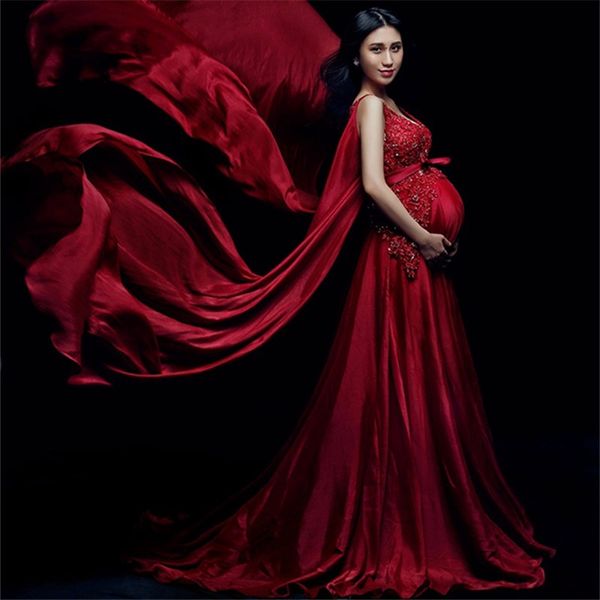

pregnancy wedding dress fancy p shoot clothing v-neck red maternity dress pregnant pgraphy props maternity gown, White