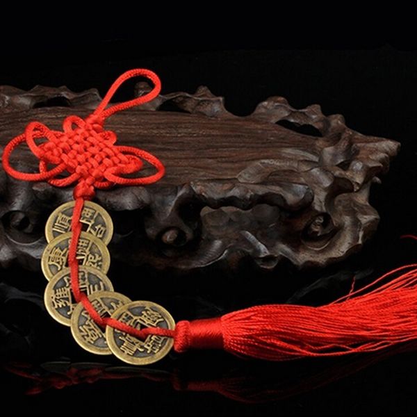 

1pc vintage 1/2/3/5/6 coins red chinese knot copper feng shui wealth success lucky charm home car hanger