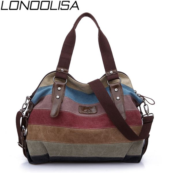 

retro striped stitching women shoulder bags canvas casual crossbody bags for women large capacity ladies hand bag