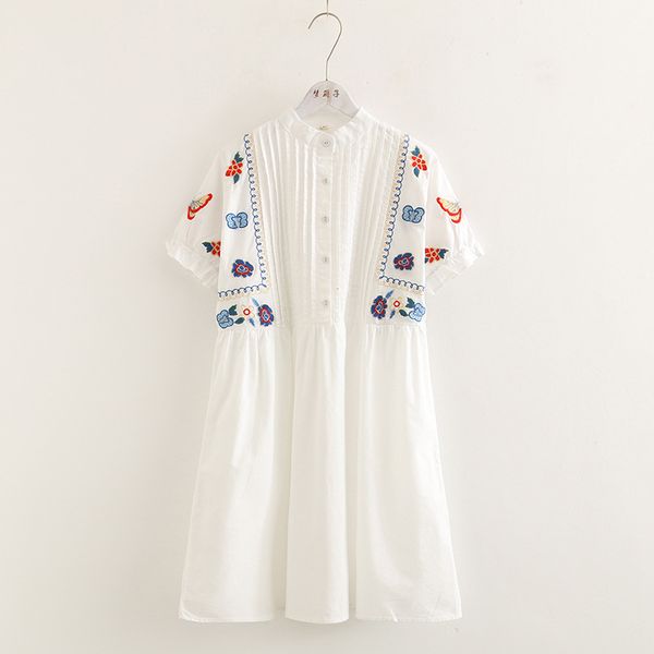 

2020 летний новый вышитые бабочки хлопка свободные короткие рукава платья женская одежда, Black;gray