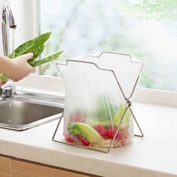 2019 Foldable Stainless Steel Garbage Bag Shelf Waste Bins Home