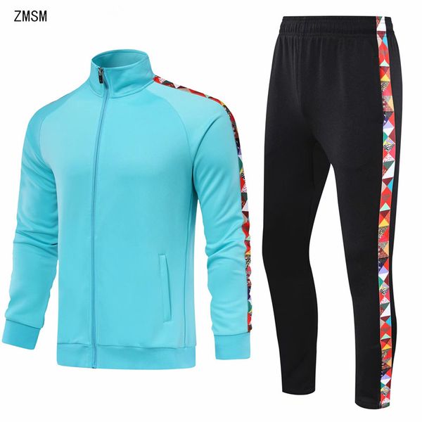 

women & men running jackets pants set youth soccer tracksuit jogging sweater sports kit long football training suit team uniform, Black;blue
