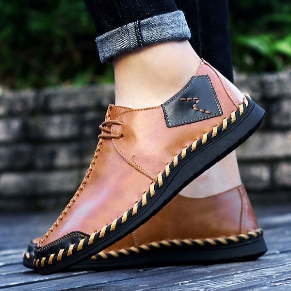 

handmade genuine leather mens walking shoes outdoor sport sneakers jogging tracking athletic work footwear lightweight