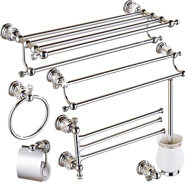 

luxury bathroom accessories crystal solid brass bath hardware set toothbrush holder metal chrome toilet brush holder towel rack