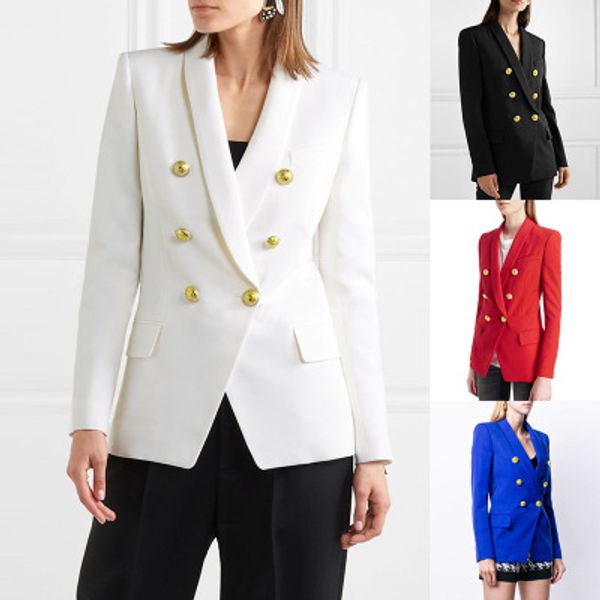 

4 colors v-neck fashion long sleeve suits work vintage designer luxury button fashion blazers for women, White;black