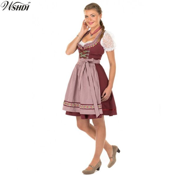 

traditional women german oktoberfest costume bavarian octoberfest beer maid wench dirndl fancy dress halloween party outdit, Black;red