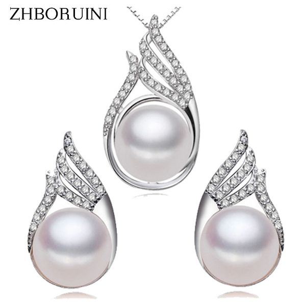 

zhboruini fashion pearl jewelry sets natural freshwater pearls princess 925 sterling silver necklace earrings pendants for women, Black