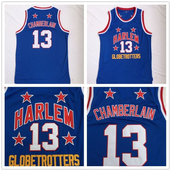

баскетбол джерси 1958-59 harlem globetrotters # 13 wilt чемберлен император кинг синяя сшитая рубашка вышитые дешевые вентиляторы на распрод, Black