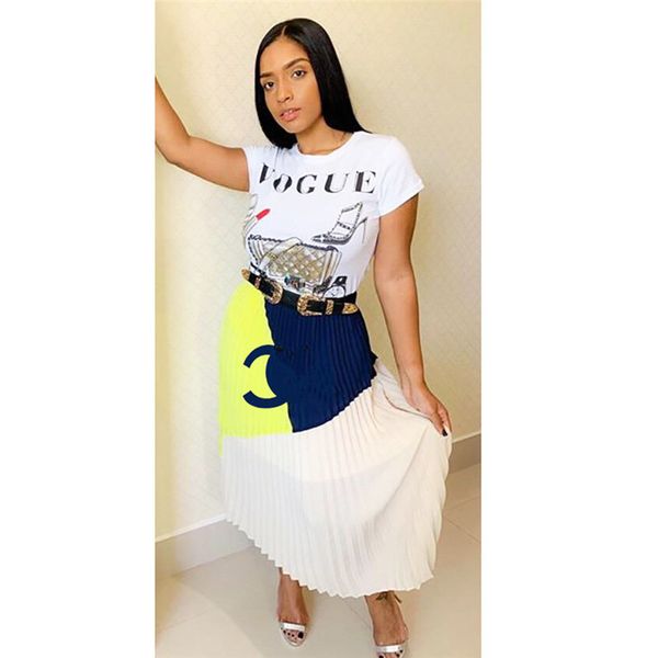 

Three Color Stitching Womens Dresses Designer Brand Ladies Summer Pleated Skirt Fashion Contrast Color Donna Casual Dresses