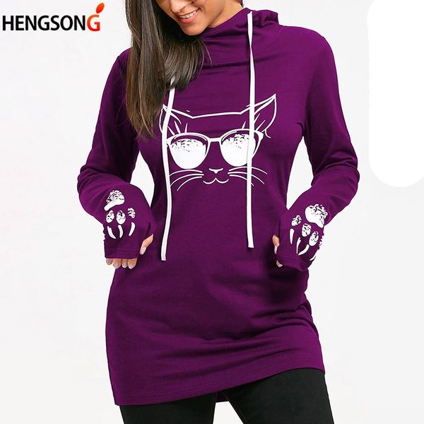

female autumn outdoor hoodies coat cat print long sleeve hooded sweatshirt pullover hip hop women skateboarding hoodies, White;black