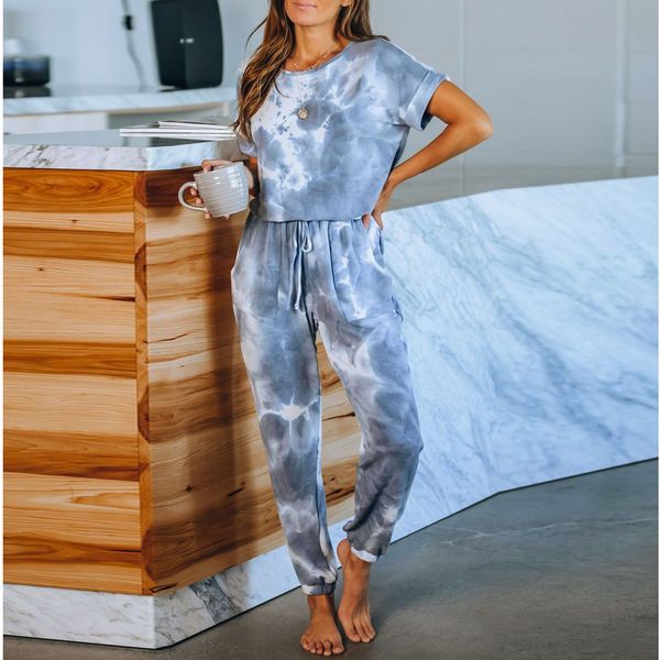 

ins shiying european and american pajamas women summer 2020 new gradient pattern short-sleeved trousers womens home service two-piece set sa, Black;red