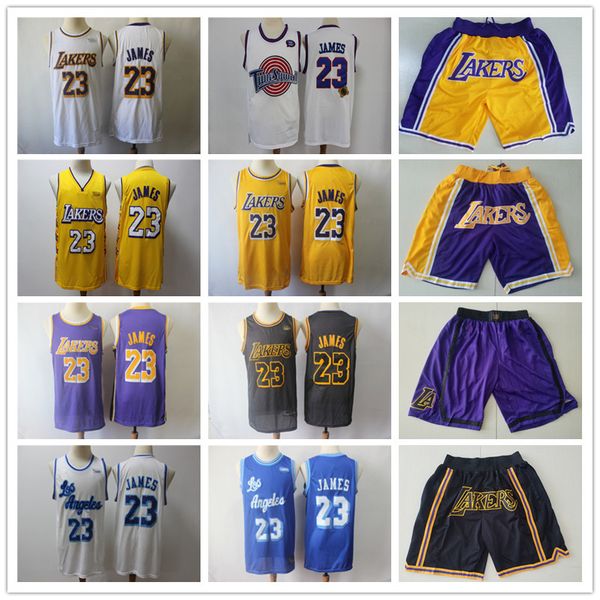 

mens los angeles lakers throwback lebron 23 james basketball shorts basketball jerseys black yellow purple white blue good, Black;red