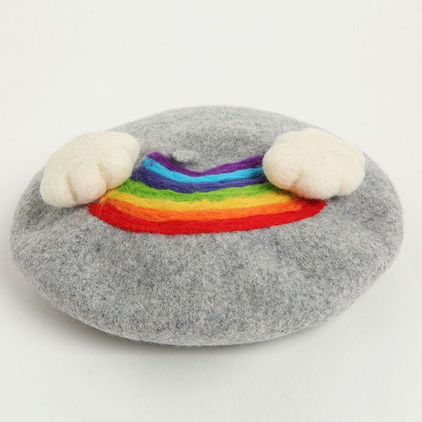 

fashion wool suede women berets caps ladies hat winter christmas handmade rainbow cloud wool beret painter style girls warm cap, Blue;gray