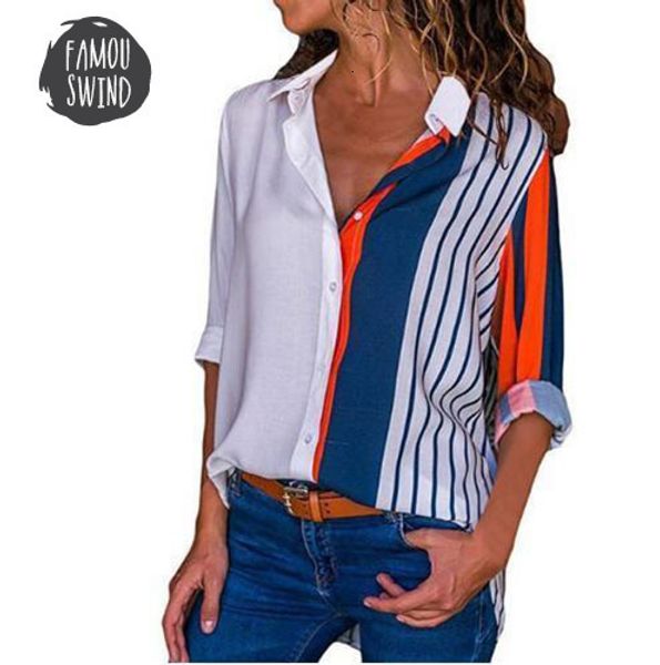 

shirt blouses 2019 women new women summer autumn long sleeve and shirt plus size long sleeve striped print blouse shirt, White