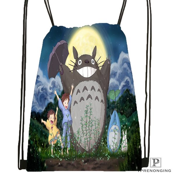 

custom my neighbor totoro drawstring backpack bag cute daypack kids satchel (black back) 31x40cm#180531-04-32