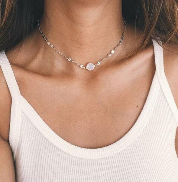 

новые модные ювелирные аксессуары богемия золото серебристый цвет маленький лист цепи с хрустальным ожерельем для пары влюбленных n468, Silver