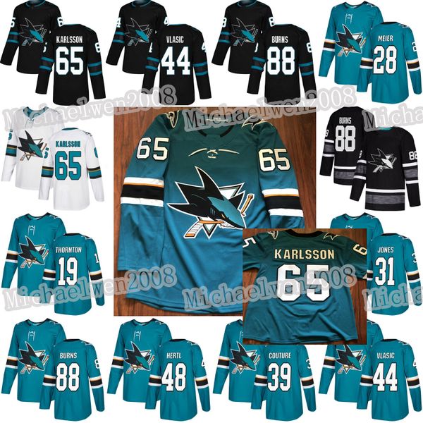 

san jose sharks brent burns tomas hertl logan couture timo meier evander kane joe thornton erik karlsson kevin labanc patrick marleau jersey, Black;red