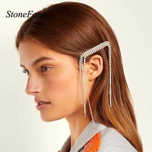 

stonefans unique long tassel rhinestone hair clips for women crystal bridal wedding hair pins jewelry girls gift, Golden;white