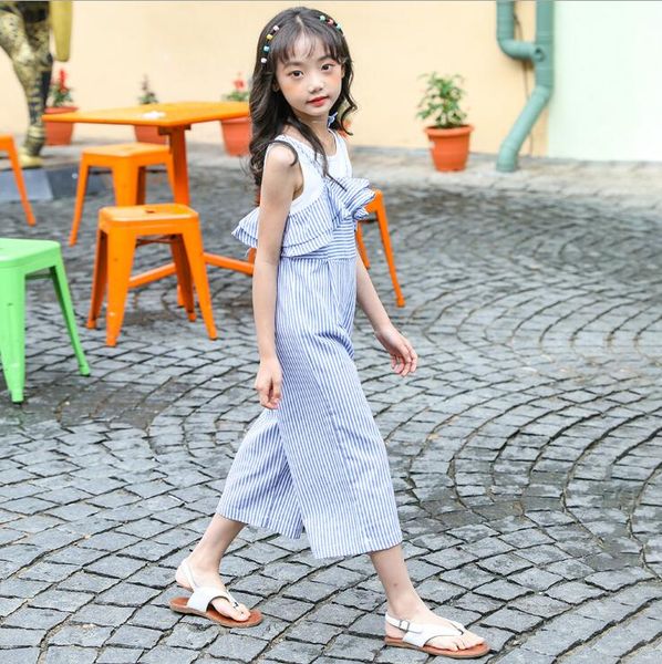 

2020 korea style girls 2 pcs set blouse+ruffles overalls summer fashion girls suit 6-11t c802, White