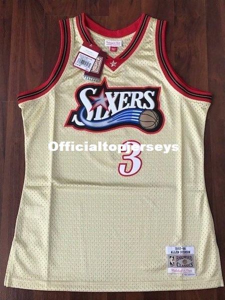 

sewn allen iverson #3 gold jersey 1997-98 rare mitchell and ness retro shirt size xs-6xl mens basketball jerseys ncaa, Black;blue