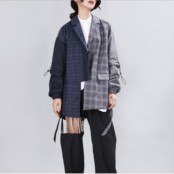 

2019 new retro small suit female two-color plaid sstitching layered blazer female chic trend ladies jacket 1115, Black;brown