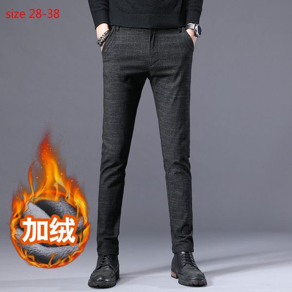 

2020 new men's stretch pants warm wool dress pants flannel lining black blue gray straight casual suit winter 28-38