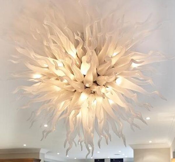 

briliant large frosted white art decor ceiling lamp led lights 100% hand blown glass high ceiling decor chandelier lighting