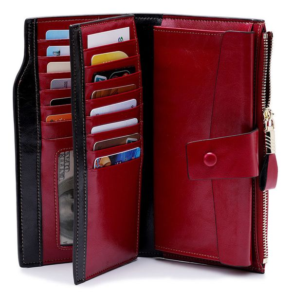 

100% genuine leather wallet women long female ladies wallets slim phone wallet women money purse red blue purple purses, Red;black