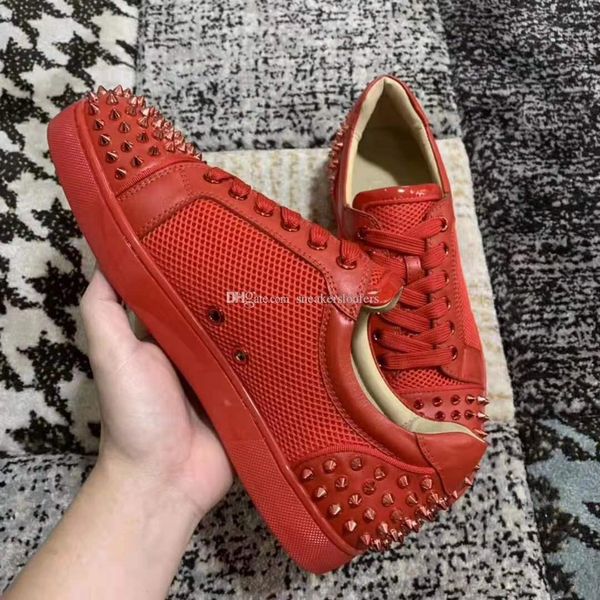 

new red mix 2019 studs spikes toe red bottom sneakers shoes men & women elegant party wedding dress leisure walking mesh flats, Black
