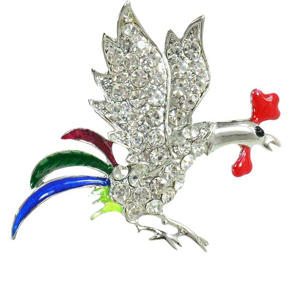 

fantastic brooch pin zodiac animal rooster cock badge enamel with sparkling cz zircons scarf clip hat ornaments, Gray