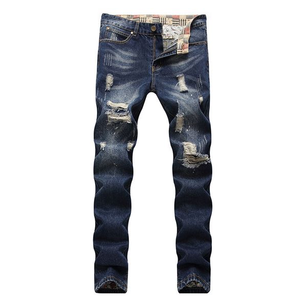 

ripped jeans for men slim fit hole hip hop jeans pants stretch distressed male trousers plus size for shipping sale, Blue