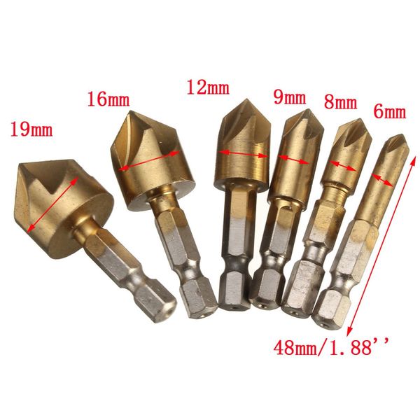 

3pcs 6pcs hss chamfer countersink chamfer drill bit 1/4" hex shank 90 degree wood chamfering cutter 6mm-19mm