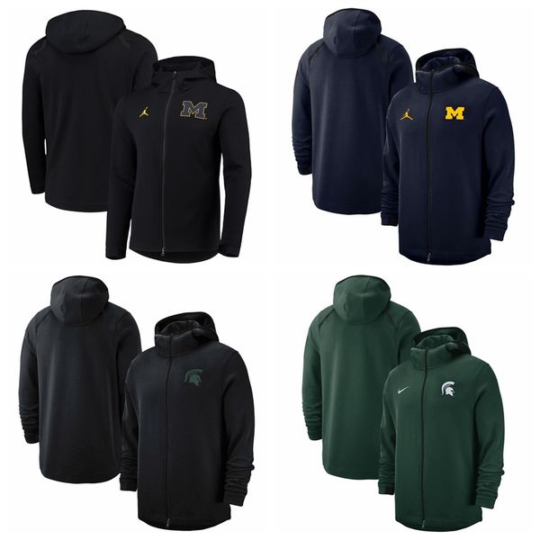 

michigan wolverines nike 2018-2019 on-court basketball player showtime performance full-zip hoodie - black green, Blue;black
