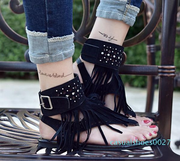 

2018 summer europe and the united states fringed open-toed rhinestone sandals flip-flops women shoes c27, Black