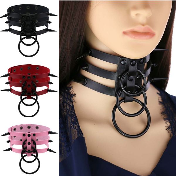 

diezi harajuku gothic collar necklaces pu leather black circle rivet rock chokers necklaces women men jewelry fashion 2020 new, Silver