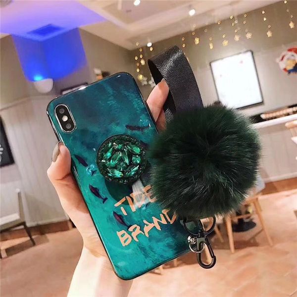 

2019 fast shipping for iphone 6 plus mobile stand case fur ball designer phone case girl style tide brand case