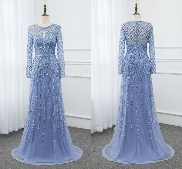

luxury beading crystal pageant evening prom dresses 2020 real image long sleeve jewel special occasion dress evening gowns women mother, Black;red