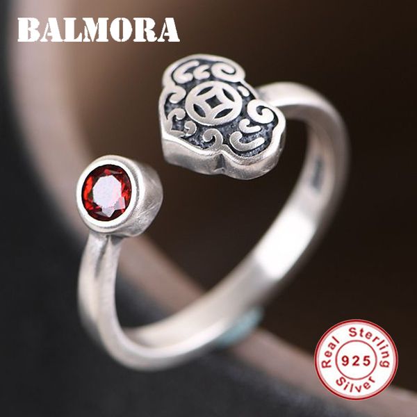 

balmora 925 sterling silver red zircon & wishful open rings for women lover ring gift vintage christmas gifts jewelry anillos, Golden;silver